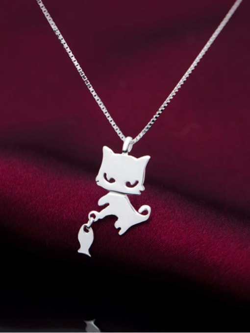 Rosh 925 Sterling Silver Cat Cute Necklace