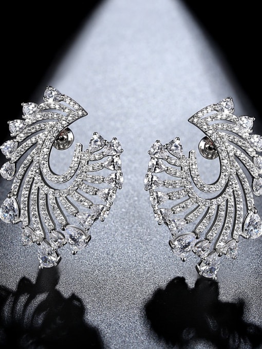 platinum Copper Cubic Zirconia Geometric Luxury Stud Earring
