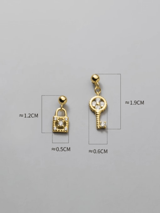 Rosh 925 Sterling Silver Cubic Zirconia Asymmetrical Key Locket Dainty Drop Earring 2