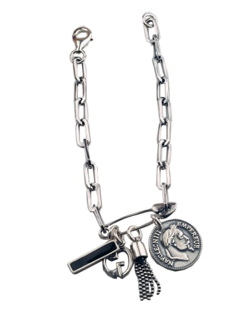 SHUI Vintage Sterling Silver With Simple Retro Hollow Chain Tassel Pendant Bracelets 3