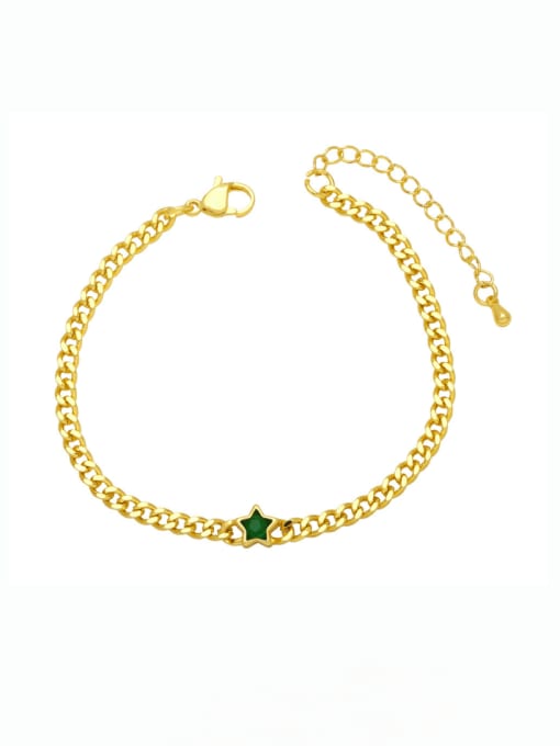 green Brass Cubic Zirconia Pentagram Hip Hop Link Bracelet