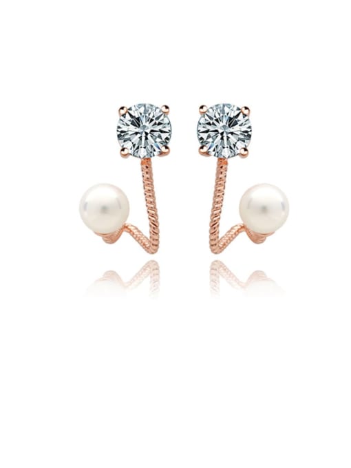 BLING SU Copper Imitation Pearl Geometric Minimalist Stud Earring