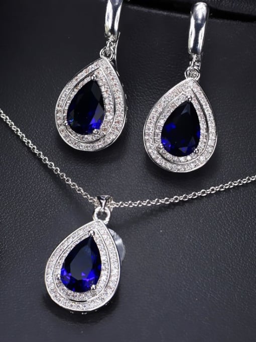 Royal Blue Ring US 6 Brass Cubic Zirconia Luxury Water Drop  Earring and Necklace Set