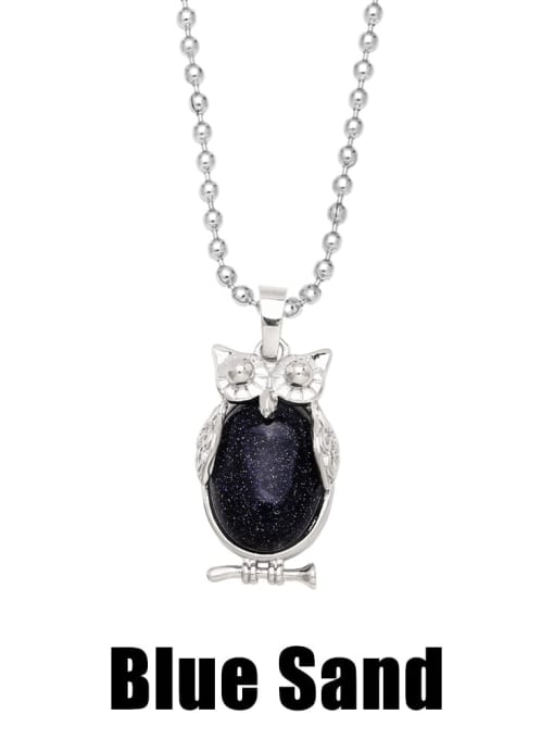 Blue Sand Brass Natural Stone Owl Vintage Necklace