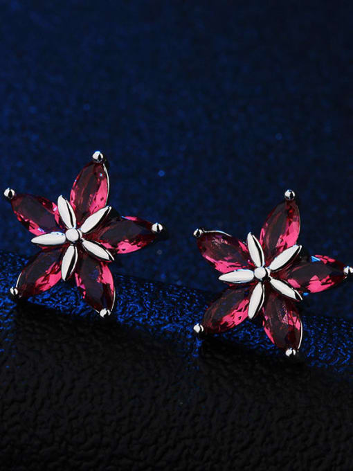 Bright red copper Copper Glass stone Star Luxury Stud Earring