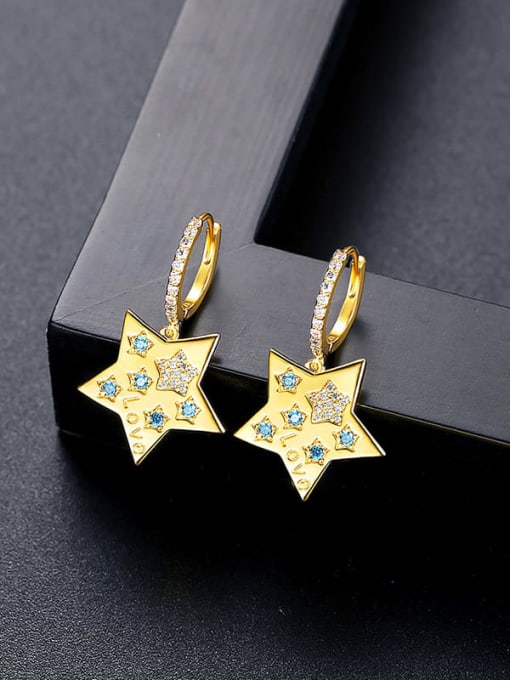 E21061502 Brass Cubic Zirconia Pentagram Minimalist Huggie Earring