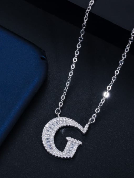 Letter G with chain) Copper Cubic Zirconia Message Minimalist letter pendant Necklace