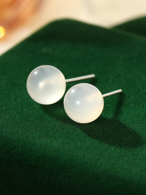 ES2546 【 8mm 】 925 Sterling Silver Glass Bead Round Minimalist Stud Earring