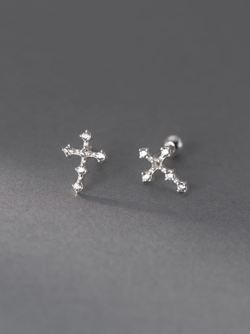 Rosh 925 Sterling Silver Cubic Zirconia Cross Minimalist Stud Earring 0