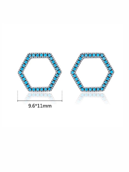 MODN 925 Sterling Silver Turquoise Hexagon Minimalist Stud Earring 2