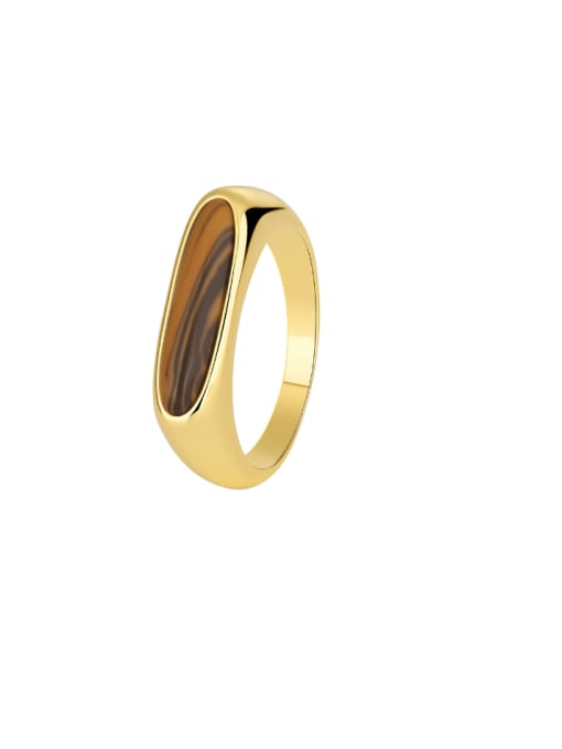 Golden Tiger Eye Stone Ring Brass Geometric Minimalist Band Ring