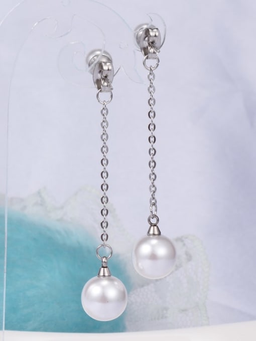 A TEEM Titanium Imitation Pearl Tassel Minimalist Threader Earring 1