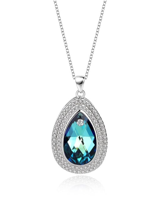 JYXZ 001 (Gradient Blue) 925 Sterling Silver Austrian Crystal Water Drop Classic Necklace