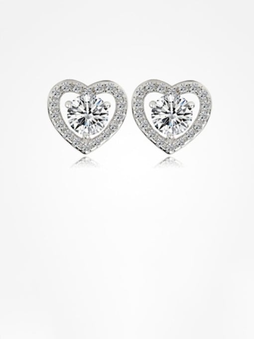 BLING SU 925 Sterling Silver Cubic Zirconia Heart Minimalist Stud Earring 0