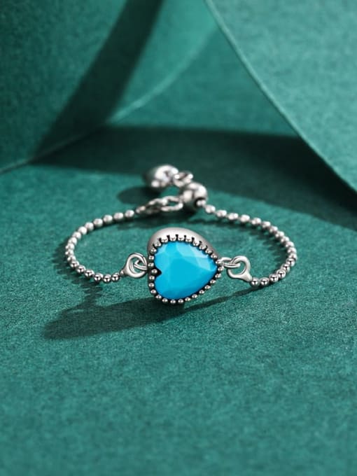 MODN 925 Sterling Silver Turquoise Heart Vintage Bead Ring 3