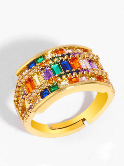 Picture color Brass Cubic Zirconia Geometric Luxury Cocktail Ring