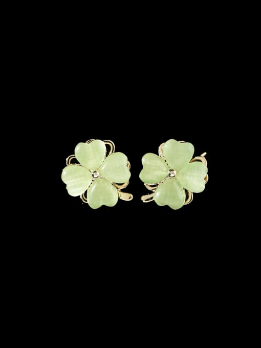 green Brass Cubic Zirconia Clover Minimalist Earring