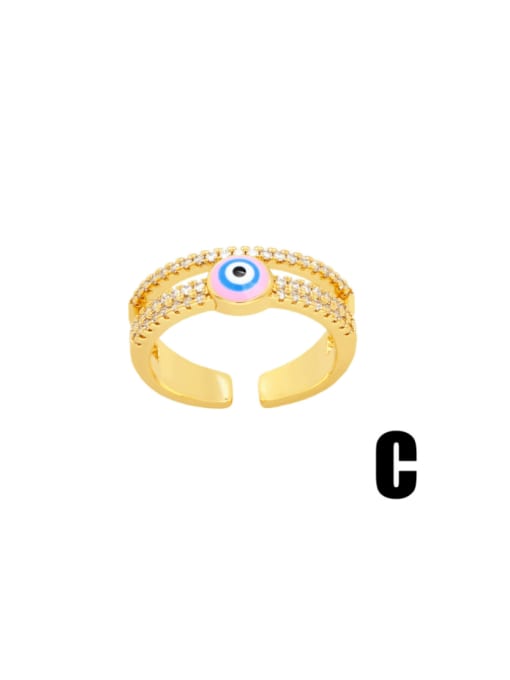 C Pink Blue Brass Enamel Cubic Zirconia Evil Eye Hip Hop Stackable Ring