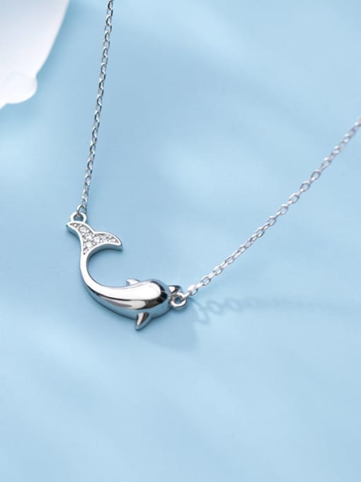 Rosh 925 Sterling Silver Fashion cute diamond dolphin Necklace 1