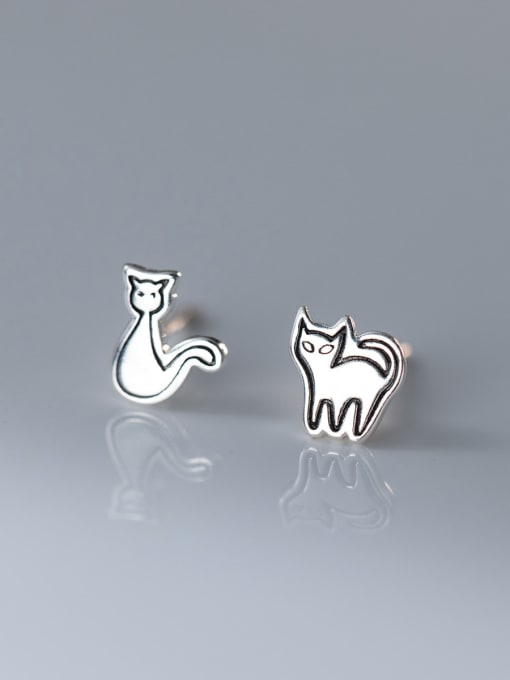 Cat 925 Sterling Silver Animal Cute Stud Earring