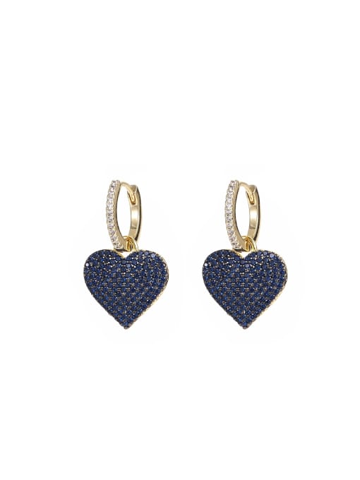 Blue Spinel Brass Cubic Zirconia Heart Dainty Huggie Earring