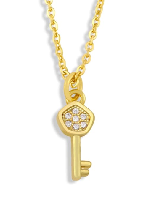 CC Brass Cubic Zirconia Key Hip Hop Necklace 2