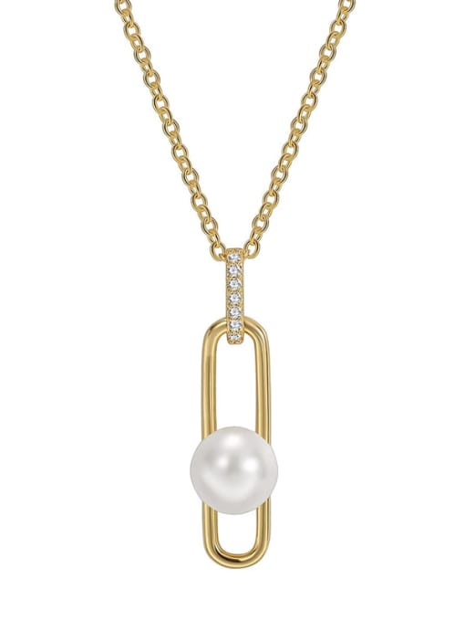 Gold Shell Bead Pendant Brass Imitation Pearl Geometric Minimalist Necklace