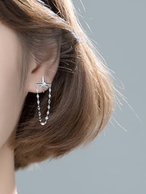 Rosh 925 Sterling Silver Cubic Zirconia Tassel Dainty Stud Earring 2