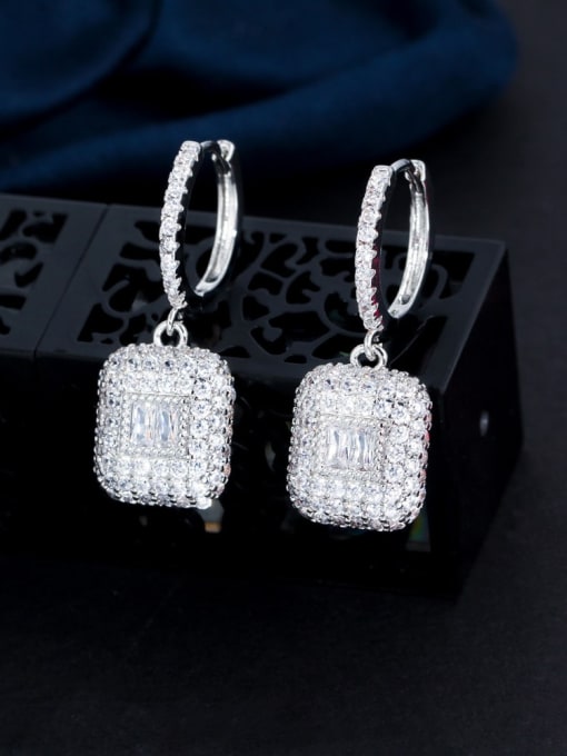 Platinum Brass Cubic Zirconia Geometric Luxury Huggie Earring