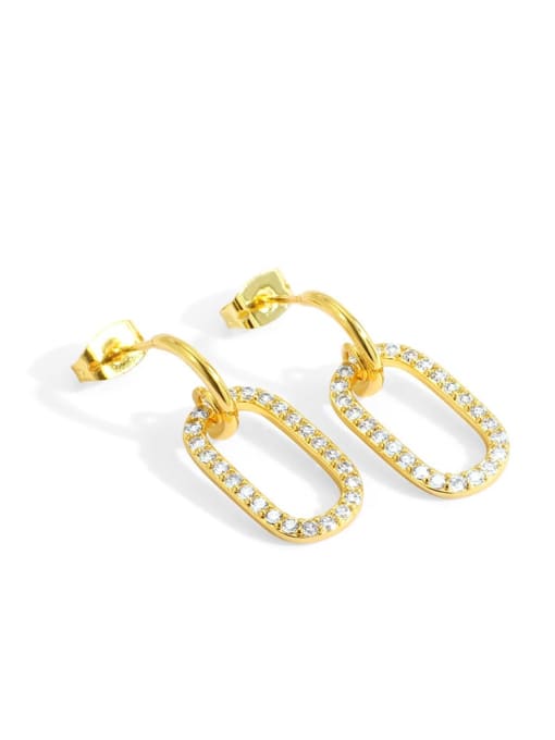 Gold Oval Zircon Earrings Brass Cubic Zirconia Geometric Minimalist Drop Earring