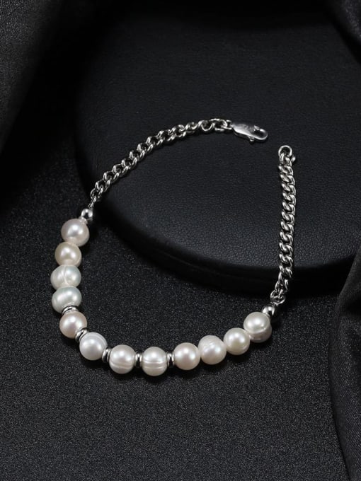RINNTIN 925 Sterling Silver Imitation Pearl Irregular Minimalist Handmade Beaded Bracelet 4