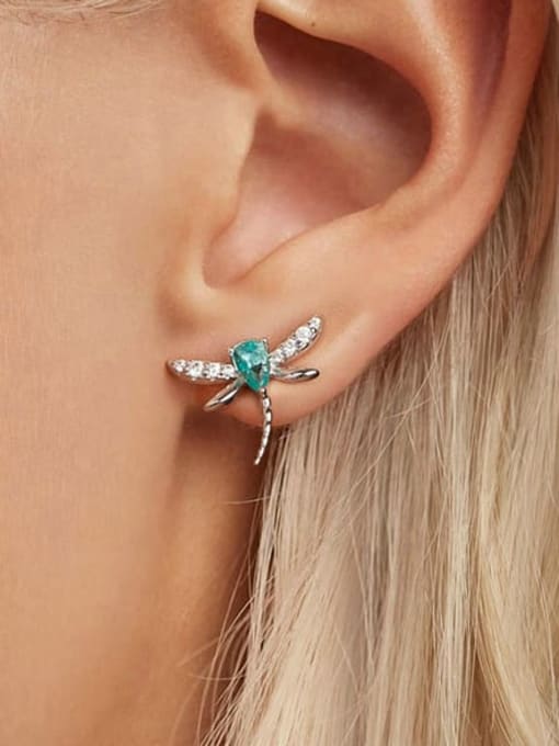 Jare 925 Sterling Silver Cubic Zirconia Dragonfly Dainty Stud Earring 1