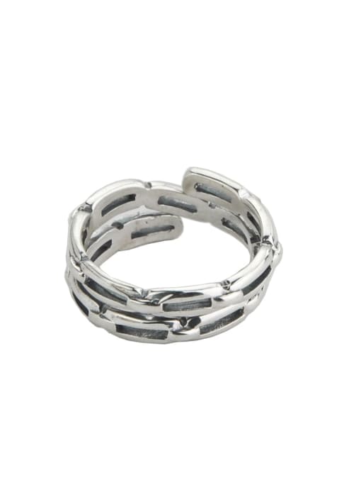 SHUI Vintage Sterling Silver With Platinum Plated Simplistic Hollow Geometric Free Size Rings 3