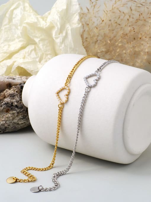 CHARME Brass Imitation Pearl Heart Minimalist Link Bracelet 1