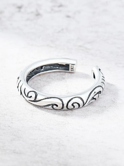 Auspicious cloud totem retro ring 925 Sterling Silver Round Vintage Band Ring