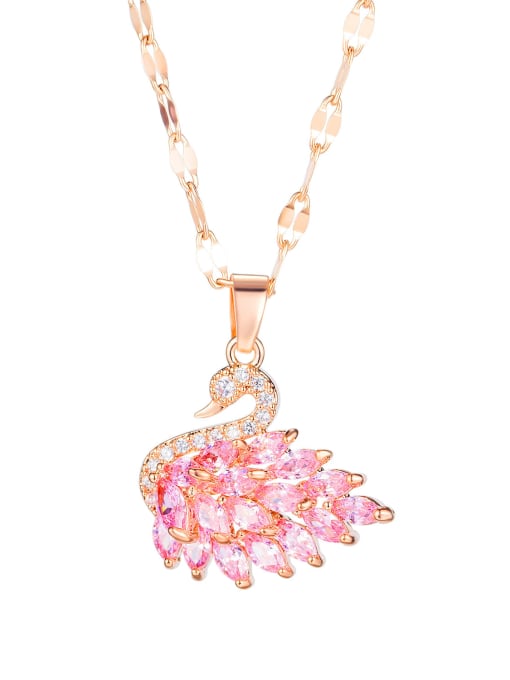 1685 Pink Necklace Titanium Cubic Zirconia Swan Dainty Necklace