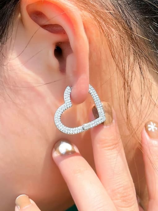 L.WIN Brass Cubic Zirconia Heart Luxury Huggie Earring 1