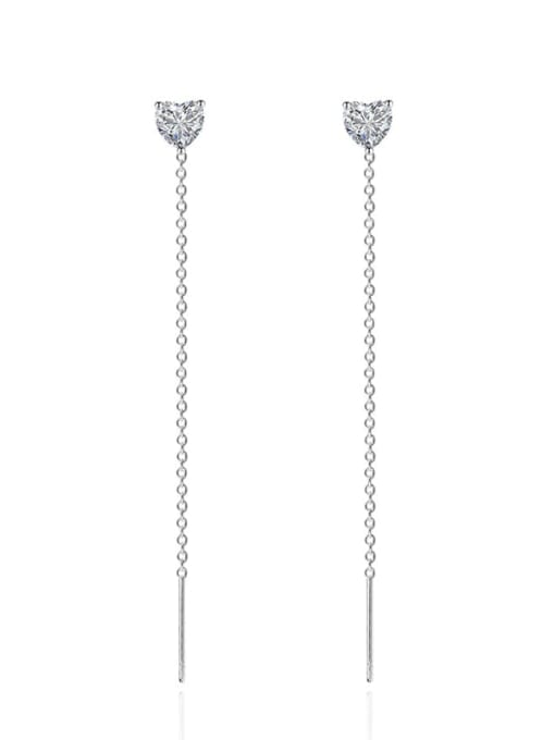 white Brass Cubic Zirconia Heart Tassel Minimalist Threader Earring