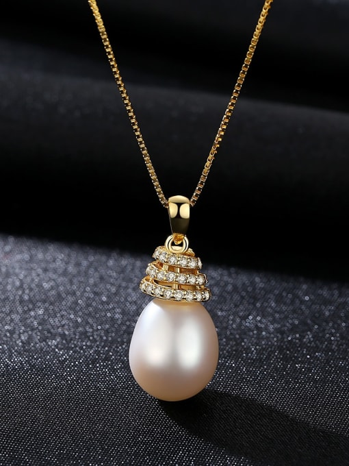 White 6A03 925 Sterling Silver Freshwater Pearl  pendant Necklace