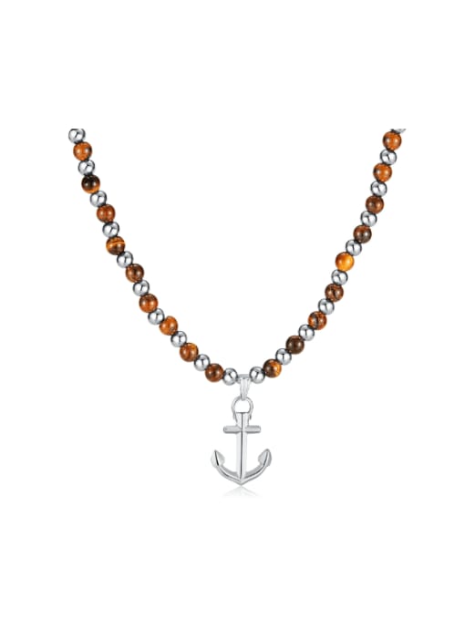 Open Sky Stainless steel Tiger Eye Anchor Vintage Bead Chain Necklace 0