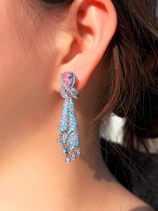 L.WIN Brass Cubic Zirconia Tassel Luxury Cluster Earring 1