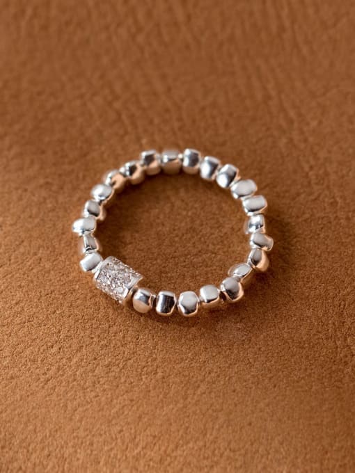 Rosh 925 Sterling Silver Geometric Minimalist Bead Ring 2