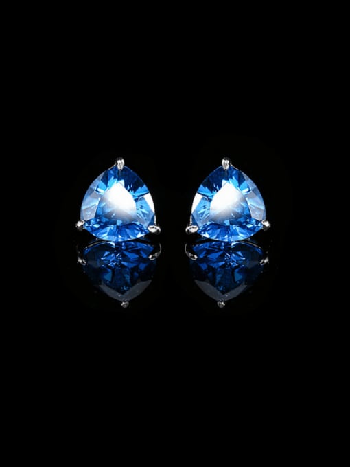 Blue pointed crystal earrings Brass Cubic Zirconia Triangle Minimalist Cluster Earring