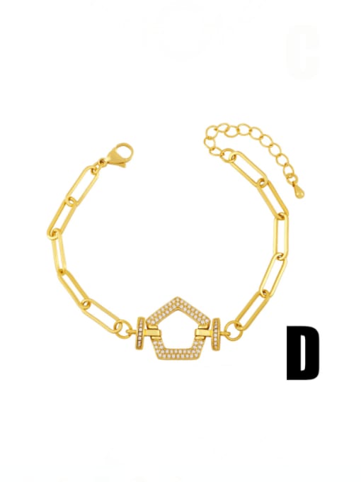 D Brass Cubic Zirconia Star Artisan Hollow Chain Bracelet