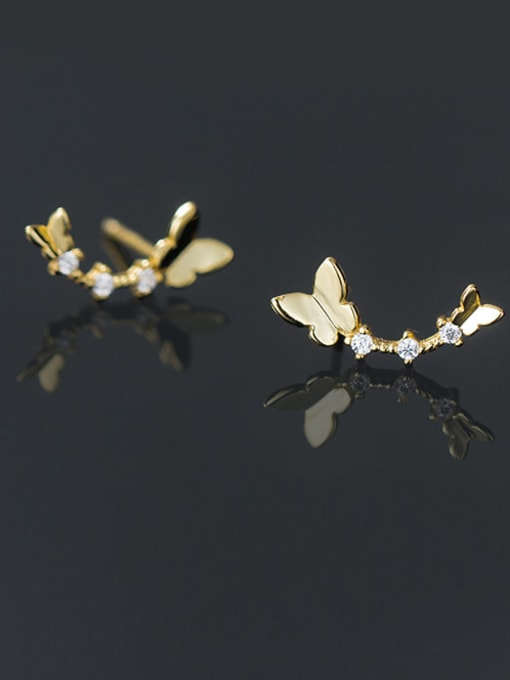 Rosh 925 Sterling Silver Rhinestone Butterfly Minimalist Stud Earring 2