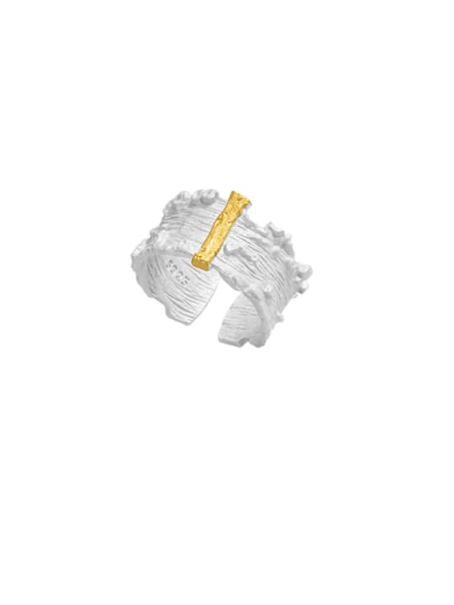 white gold + 18K gold 925 Sterling Silver Irregular Vintage Band Ring