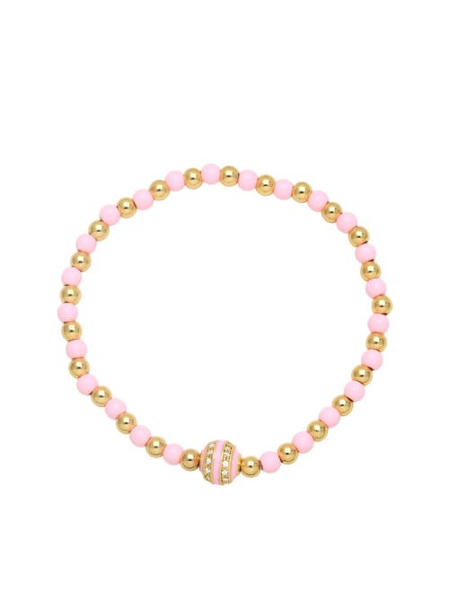 pink Brass Cubic Zirconia Geometric Vintage Beaded Bracelet