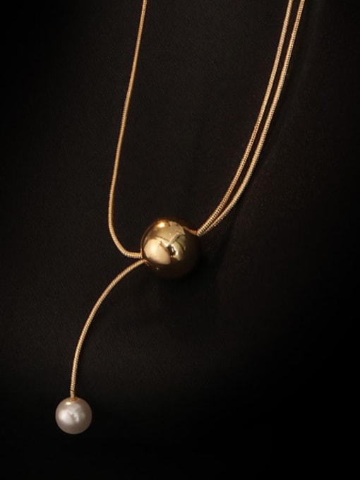 A TEEM Titanium Steel Imitation Pearl Tassel Minimalist Lariat Necklace
