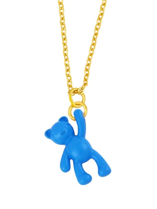 Dark blue Brass Multi Color Enamel  Cute Bear Pendant Necklace