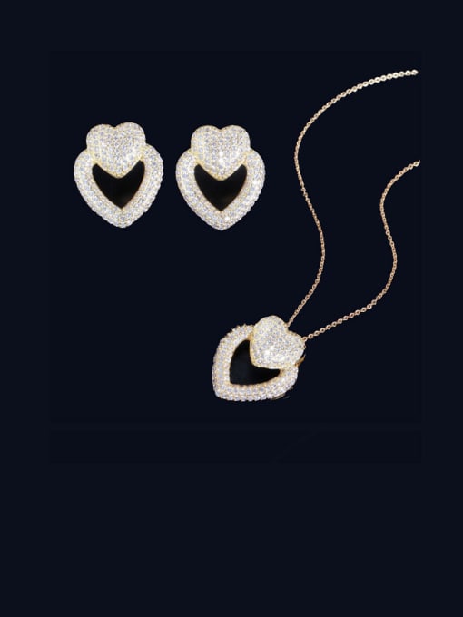 L.WIN Brass Cubic Zirconia Statement Heart  Earring and Necklace Set 3